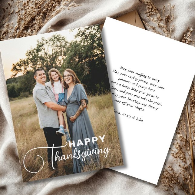 "Glad tacksavgörande" Script teckensnitt, 1 Foto Julkort ("Happy Thanksgiving!" Simple Thanksgiving, Photo Card, script font, modern.)