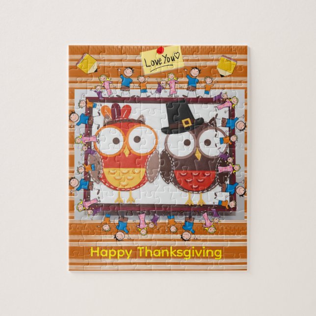 Glad tackselsdag Dag Jigsaw Pussel Ugglor (Vertikal)