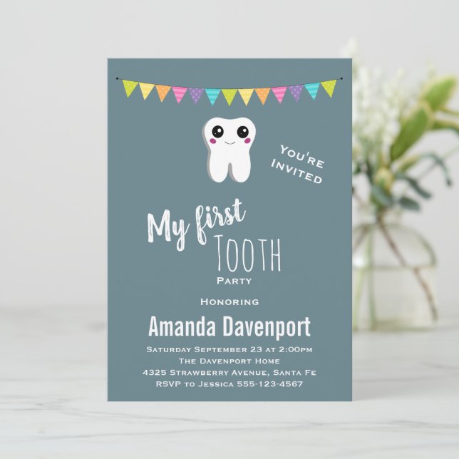 Glad Tand Min Första Tand Inbjudningar (Stående Fram)