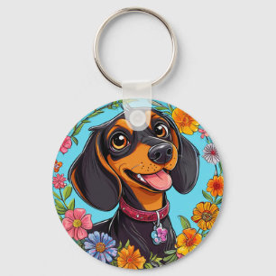 Glad Taxhund Blomster Trädgård Daglig Glädje Charm Nyckelring