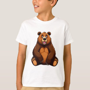 Glad tecknad brun björn sittande och leende t shirt