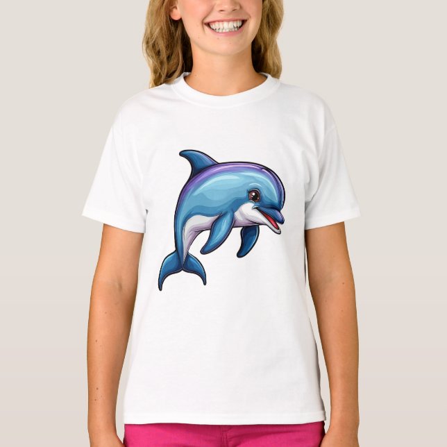 Glad Tecknad Delfin T Shirt (Framsida)