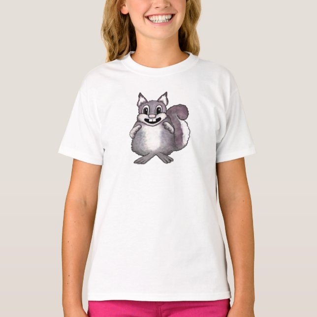 Glad Tecknad Ekorre Ritning  T Shirt (Framsida)