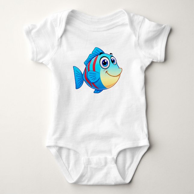 Glad tecknad fisk med starka färger t shirt (Framsida)