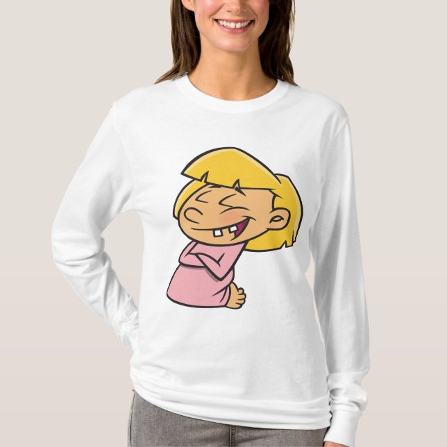 Glad tecknad flicka som fnissar t shirt (Framsida)