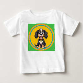 Glad tecknad hund i en färgrik cirkulär ram t shirt