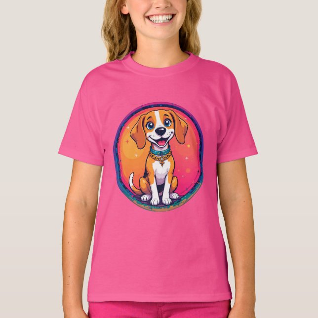 Glad tecknad hund t shirt (Framsida)