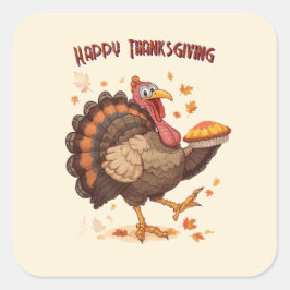 Glad tecknad kalkon Thanksgiving-dekal Fyrkantigt Klistermärke