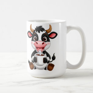 Glad tecknad ko dricker mjölk kaffemugg