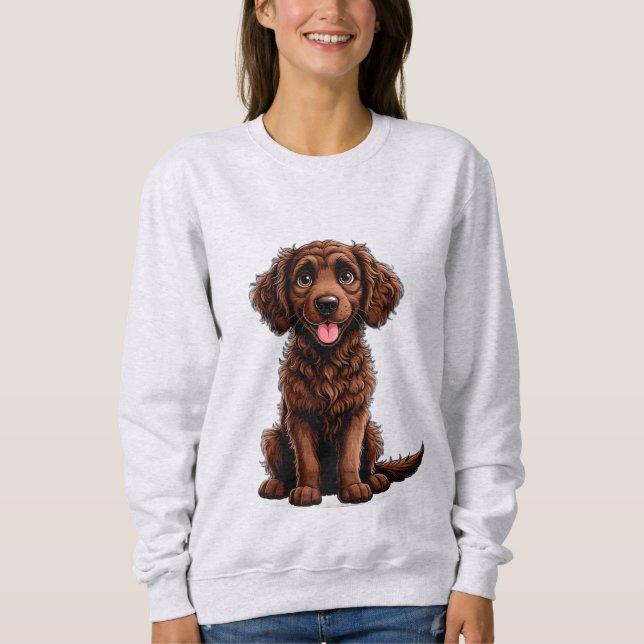 Glad tecknad lockig retriever-valp som ler t shirt (Framsida)