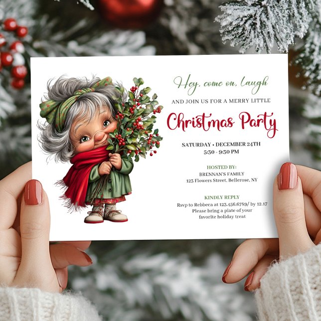 Glad tecknad mormor julfestfirande inbjudningar (Jolly Cartoon Granny Holiday Party Celebration)