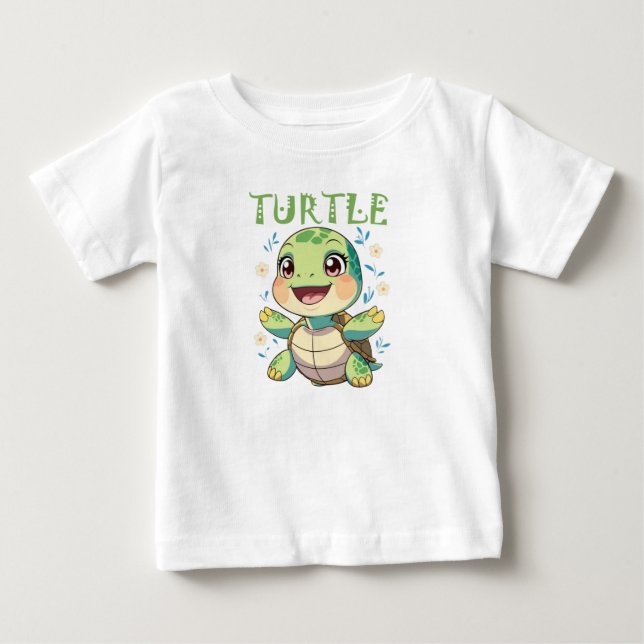 Glad Tecknad Sköldpadda T Shirt (Framsida)