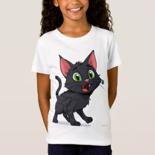 Glad tecknad svart katt med gröna ögon t shirt