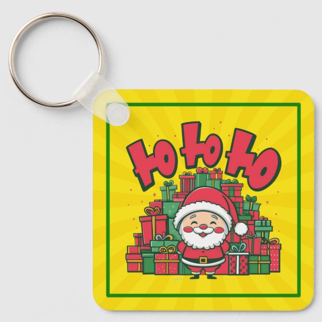 Glad tecknad tomte jul nyckelring (Framsida)