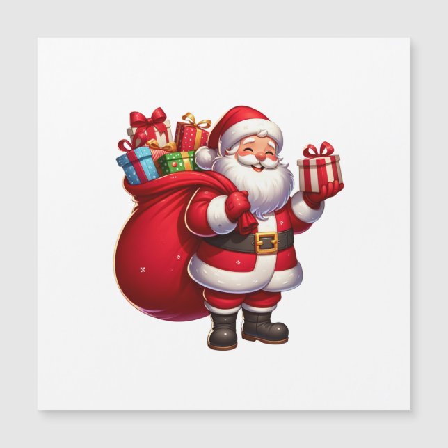 Glad tecknad tomte som håller en present (Framsida)
