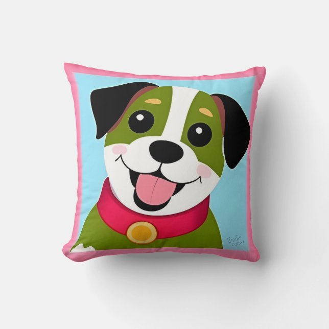 Glad Tecknad Valp Husdjur Älskare Heminredning Pre Kudde (Framsida)