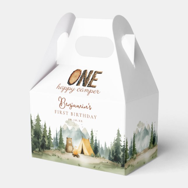 Glad Teddybjörn Camping 1-årsdag Presentaskar (Framsidan Sidan)