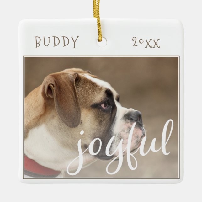 Glad text Hund Jul Foto Julgransprydnad Keramik (Framsida)
