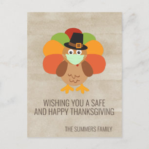 Glad Thanksgiving 2020 Kalkon med ansiktsmask Vykort