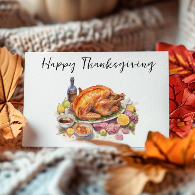 Glad Thanksgiving  Akvarell Kalkonmiddag Vykort (Skapare uppladdad)