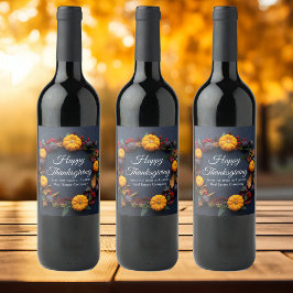 Glad Thanksgiving Anpassad Pumpa Krans Modern Vinflaska Etikett