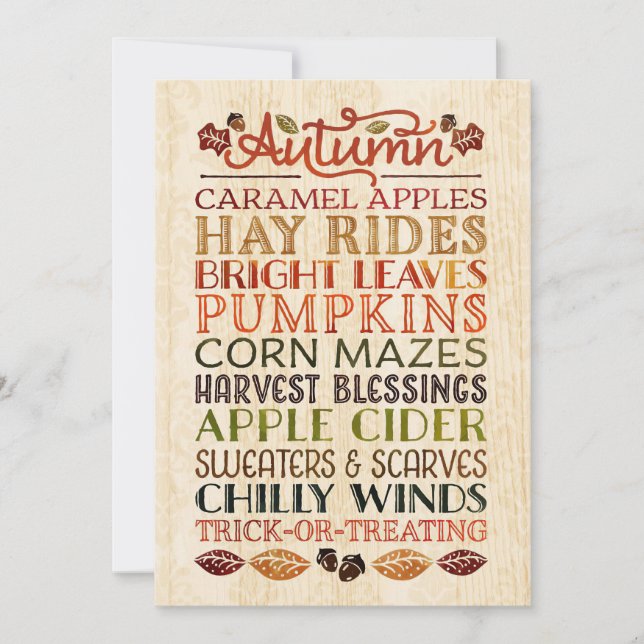 Glad Thanksgiving Beskrivande ord Höst Inbjudningar (Framsida)
