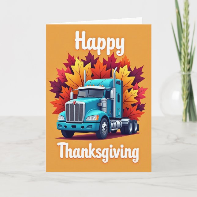 Glad Thanksgiving Blå Lastbilskort Kort (Framsida)