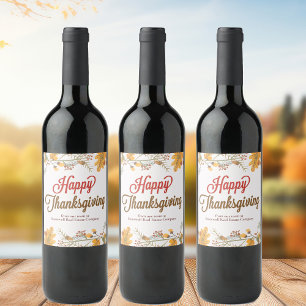 Glad Thanksgiving Chic Höstlöv Företagskväll Vinflaska Etikett