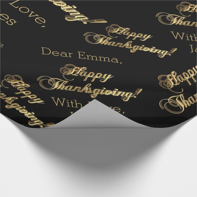 Glad Thanksgiving Chic Svart Falskt Guld Folie Tex Presentpapper (Hörn)