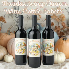 Glad Thanksgiving dämpad höstfärg löv Vinflaska Etikett