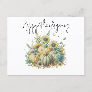 Glad Thanksgiving  Färggrann akvarellpumpa Helg Vykort