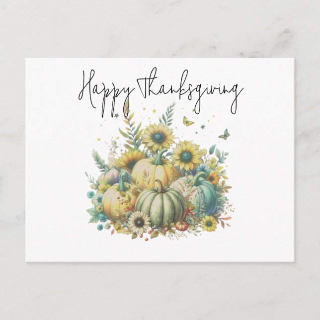 Glad Thanksgiving  Färggrann akvarellpumpa Helg Vykort (Framsida)