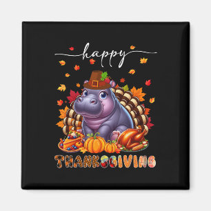 Glad Thanksgiving Flodhäst Kostym Turkiet Höst Löv Magnet
