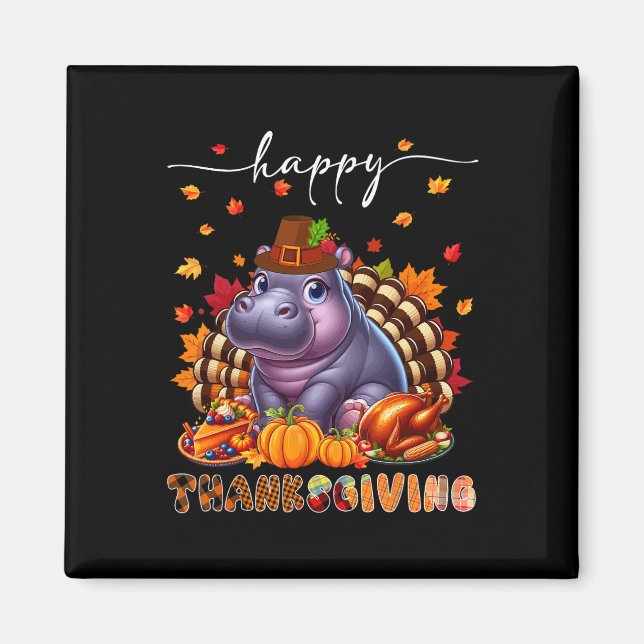 Glad Thanksgiving Flodhäst Kostym Turkiet Höst Löv Magnet (Framsidan)