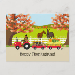 Glad Thanksgiving Fox Red Labrador Traktor Vykort