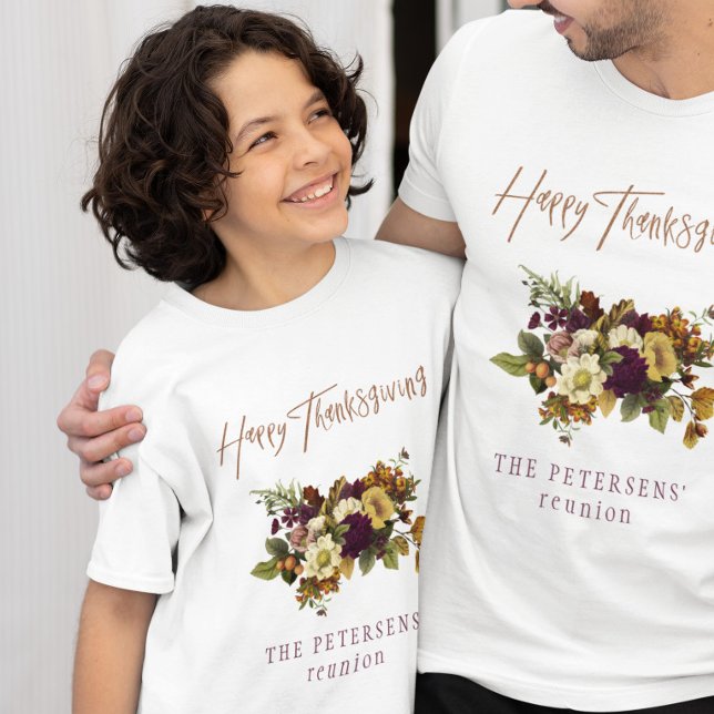 Glad Thanksgiving höst blomster familjenamn T Shirt (The adult t-shirt can be purchased separately - please see the collection)