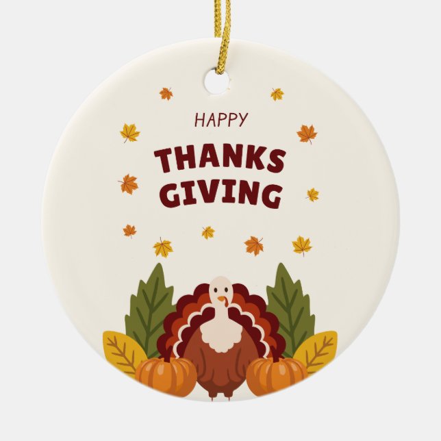 Glad Thanksgiving höst, pumpa & kalkon Julgransprydnad Keramik (Framsidan)