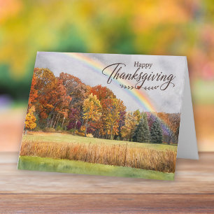 Glad Thanksgiving Höst Regnbåge Landskap Kort