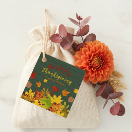 Glad Thanksgiving höstfärgad lövverk på trä Gåvor Etiketter