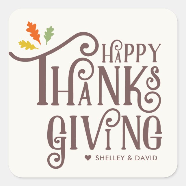 Glad Thanksgiving | Höstlöv Fyrkantigt Klistermärke (Framsida)