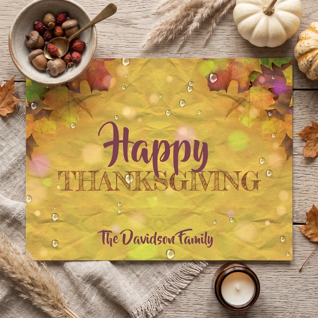 Glad Thanksgiving Höstlöv Och Regndroppar Helg Vykort (Skapare uppladdad)