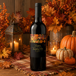 Glad Thanksgiving Höstskörd Vinflaska Etikett