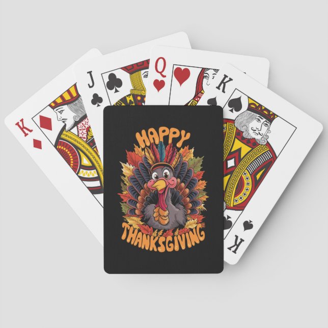 Glad Thanksgiving Kalkon Familj Höst Casinokort (Baksidan)