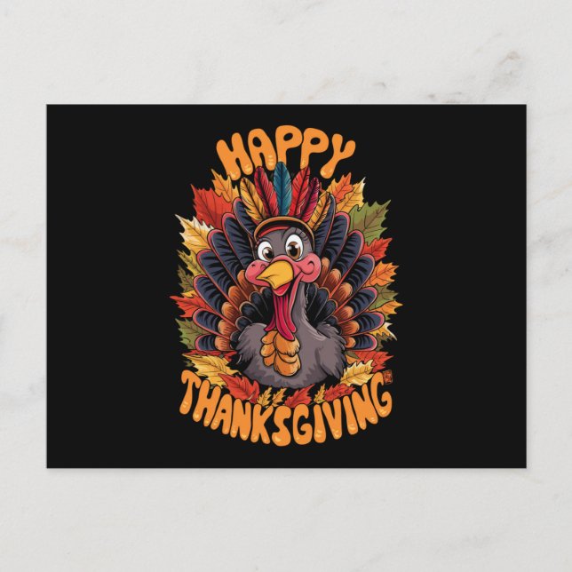Glad Thanksgiving Kalkon Familj Höst Helg Vykort (Framsida)