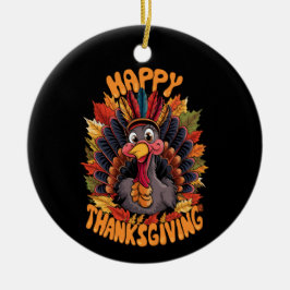 Glad Thanksgiving Kalkon Familj Höst Julgransprydnad Keramik