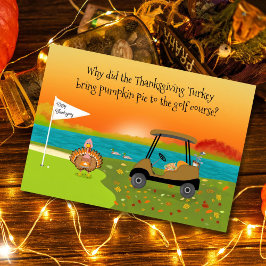 Glad Thanksgiving Kalkon på golfbana med paj Kort