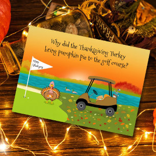 Glad Thanksgiving Kalkon på golfbana med paj Kort