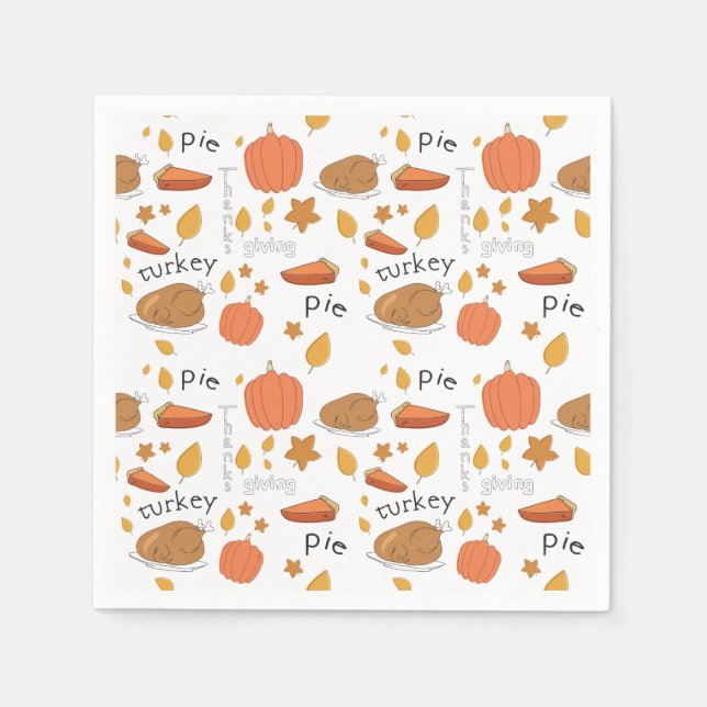 Glad Thanksgiving Kalkon & Pumpapaj Pappersservett (Framsidan)