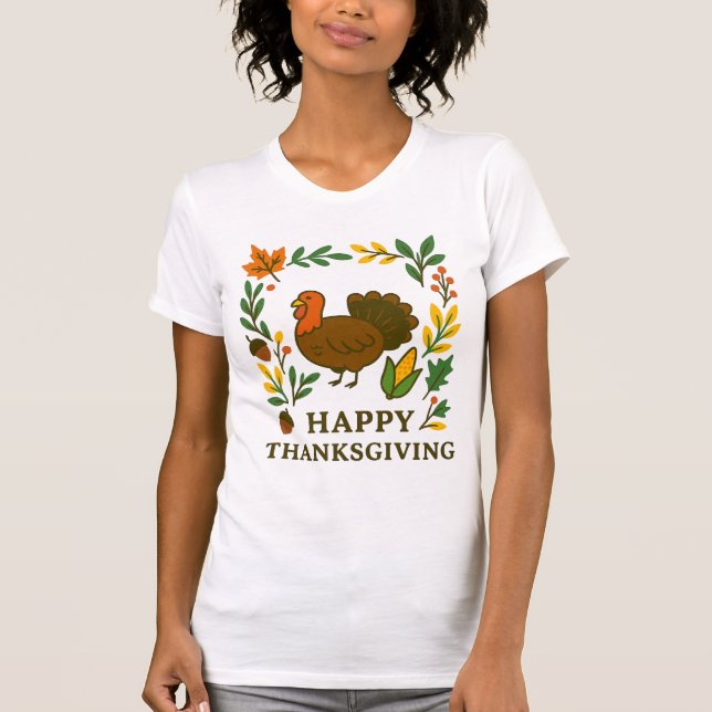 Glad Thanksgiving Kalkon Vit  T Shirt (Framsida)