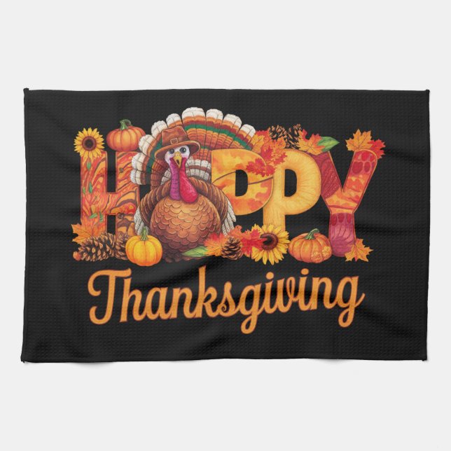 Glad Thanksgiving Kalkoner Fall Kökshandduk (Horisontell)